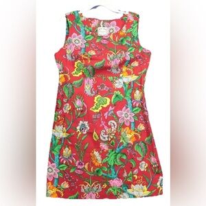Dressing Cleo Vintage Tropical Plants Mini Sheath Dress Sz 14 Red Resort Wear US